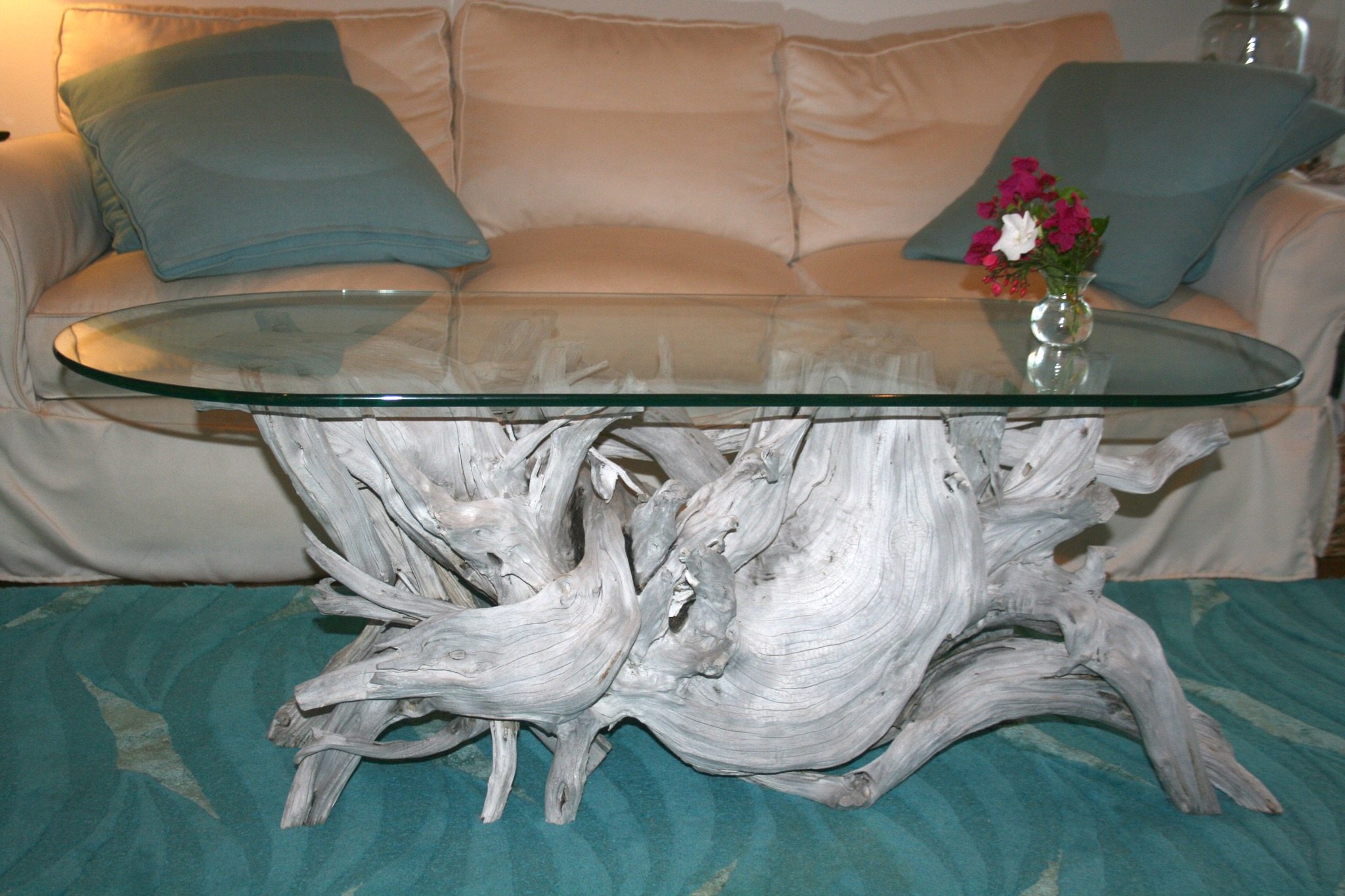 A driftwood coffee table for a home in Hawaii