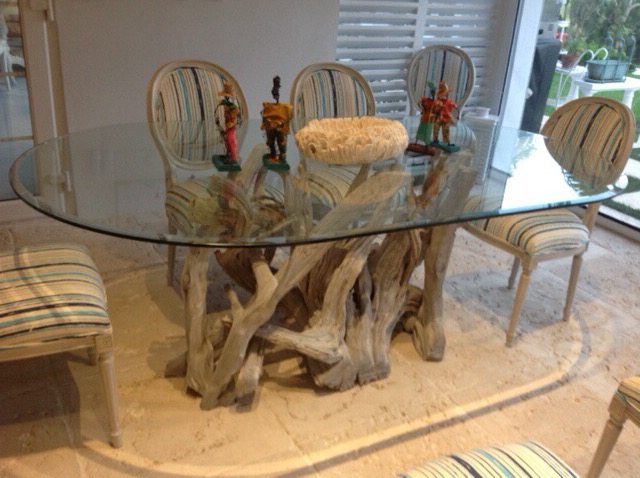 A driftwood dining table for the Bahamas