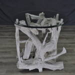 Driftwood bleached white round glass end/side table